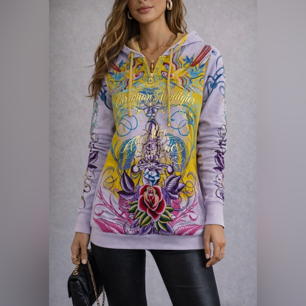 NWT Christian Audigier Rhinestone Angel Hoodie | Size S | Y2K Glam